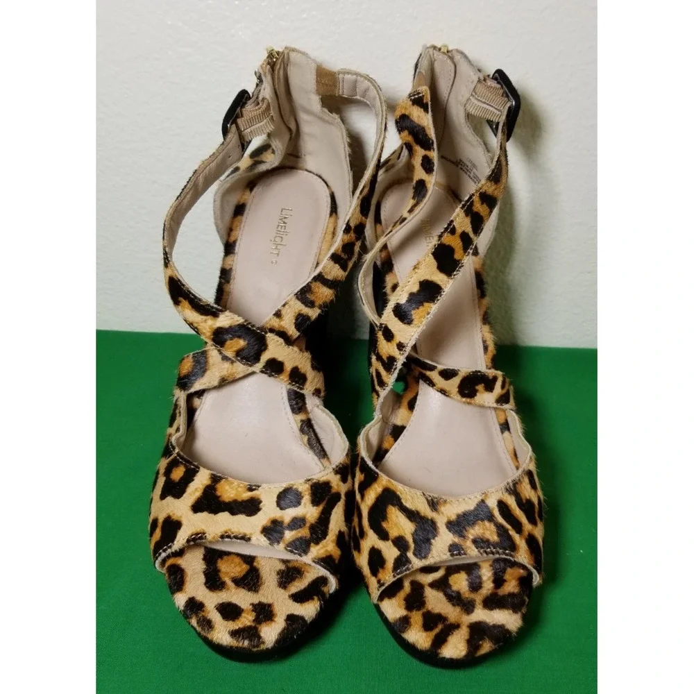 Limelight Brown Leopard Platform Block Heel Ankle Strap Women Size 11 Retro City